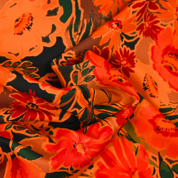 Heavy crêpe printed poppy orange background