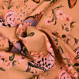 Arena de mariposa rosa estampada de crepé pesada