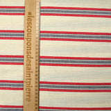 Lin et coton tissé-teint rayure rouge et marine fond ficelle