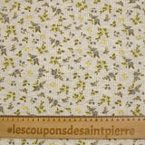 Jersey côtelé imprimé fleurs jaune et gris fond écru chiné