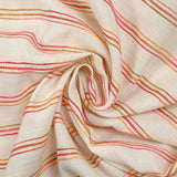 Viscose rayée en dégradé rose, orange et corail fond blanc cassé