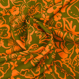 Crêpe lourd imprimé Hawaï orange fond kaki