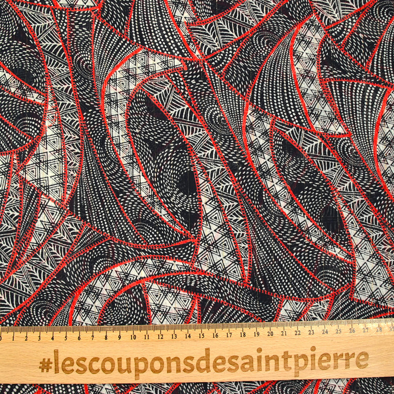Mousseline imprimée ethnique rouge et marine