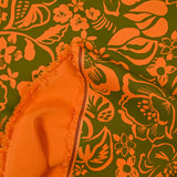 Crêpe lourd imprimé Hawaï orange fond kaki