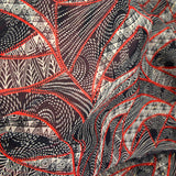 Mousseline imprimée ethnique rouge et marine