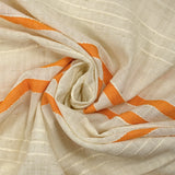 Viscose et coton rayé en relief orange fond écru naturel
