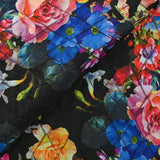 Matelassé imprimé fleurs colorées fond noir