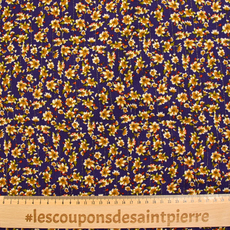 Crépon viscose lurex imprimé carousel de fleurs fond violet