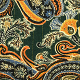 Crecon viscose lurex printed arabesque flowers of dark green camel background