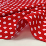 Viscose imprimée à pois 8mm blanc fond rouge