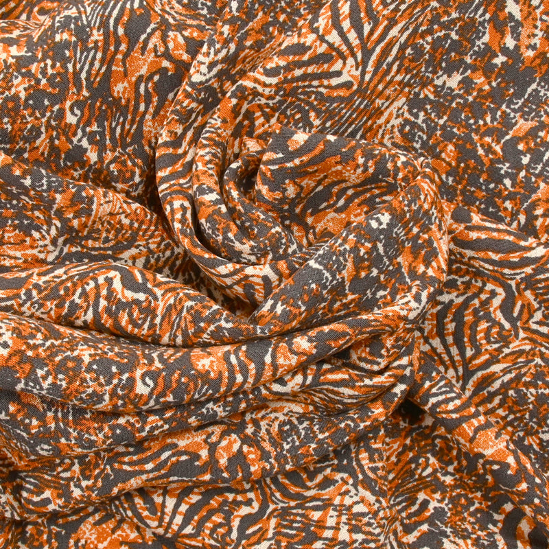 Crécon Viscose Lurex Print Wild Gray and Burnt Orange