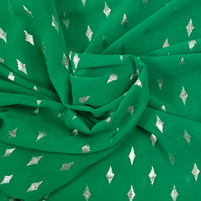 Mousseline imprimée losange argent fond vert