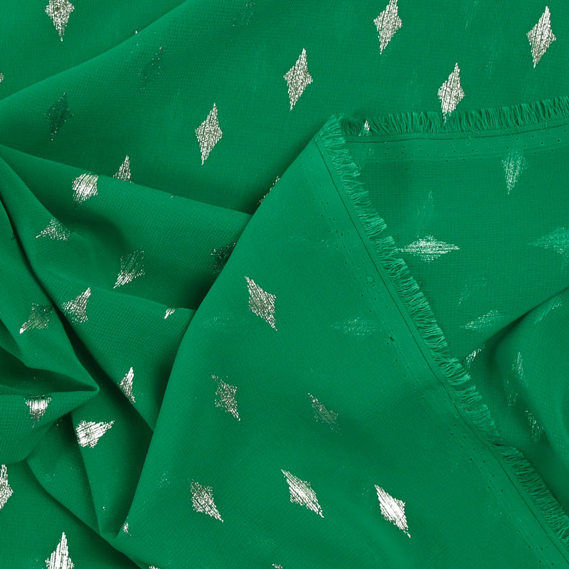 Mousseline imprimée losange argent fond vert