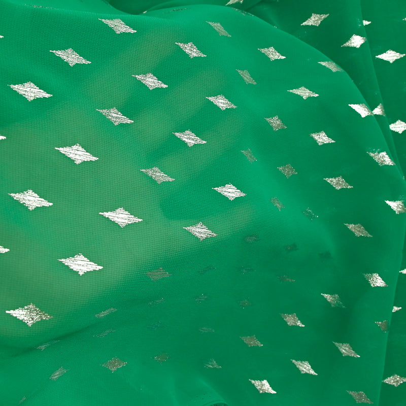 Mousseline imprimée losange argent fond vert