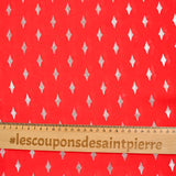 Mousseline imprimée losange argent fond rouge