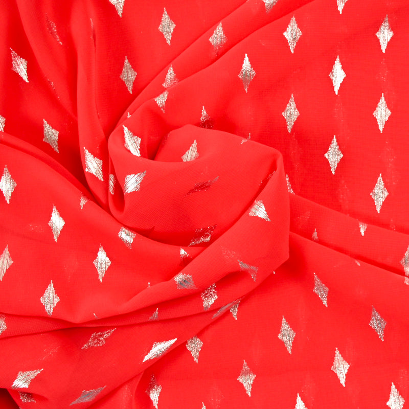 Mousseline imprimée losange argent fond rouge