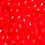 Mousseline imprimée losange argent fond rouge