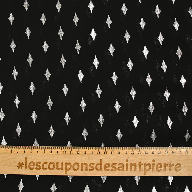 Mousseline imprimée losange argent fond noir