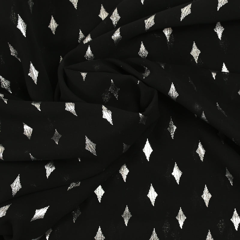 Mousseline imprimée losange argent fond noir