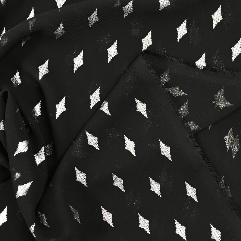 Mousseline imprimée losange argent fond noir