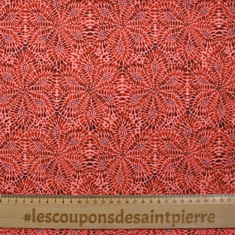 Crêpe lourd imprimé rosace d'automne fond rose fluo