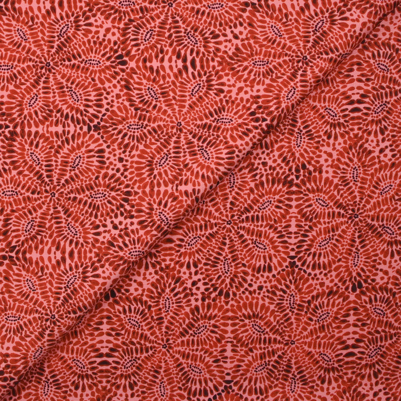 Crêpe lourd imprimé rosace d'automne fond rose fluo