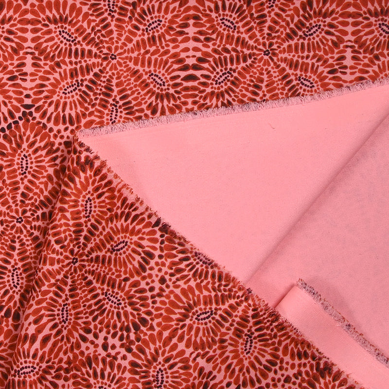 Crêpe lourd imprimé rosace d'automne fond rose fluo