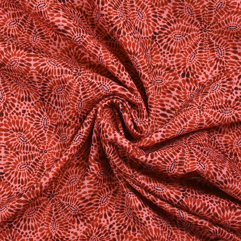 Crêpe lourd imprimé rosace d'automne fond rose fluo