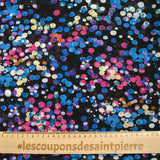 Mousseline imprimée plumetis lurex cellule bleu et rose fond noir