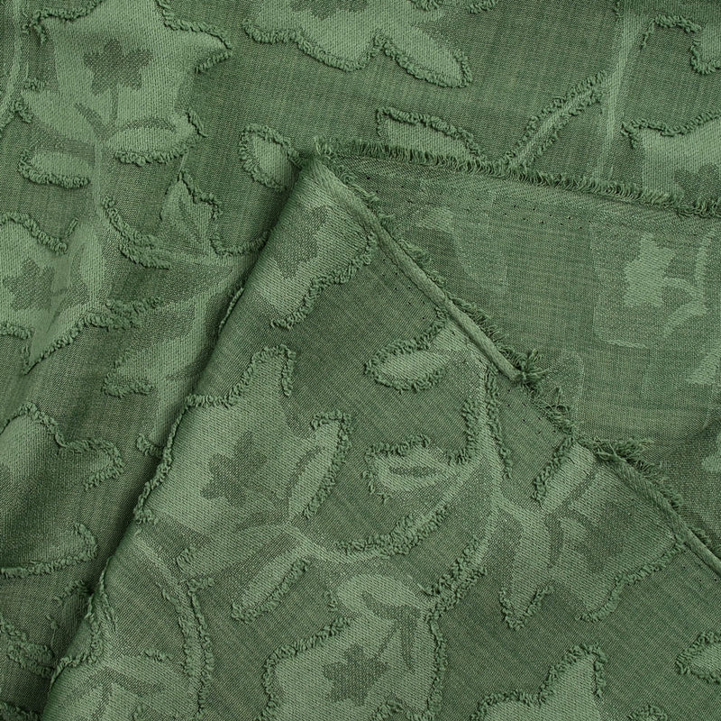 Jacquard de polyester fleurs plumetis vert