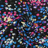 Mousseline imprimée plumetis lurex cellule bleu et rose fond noir
