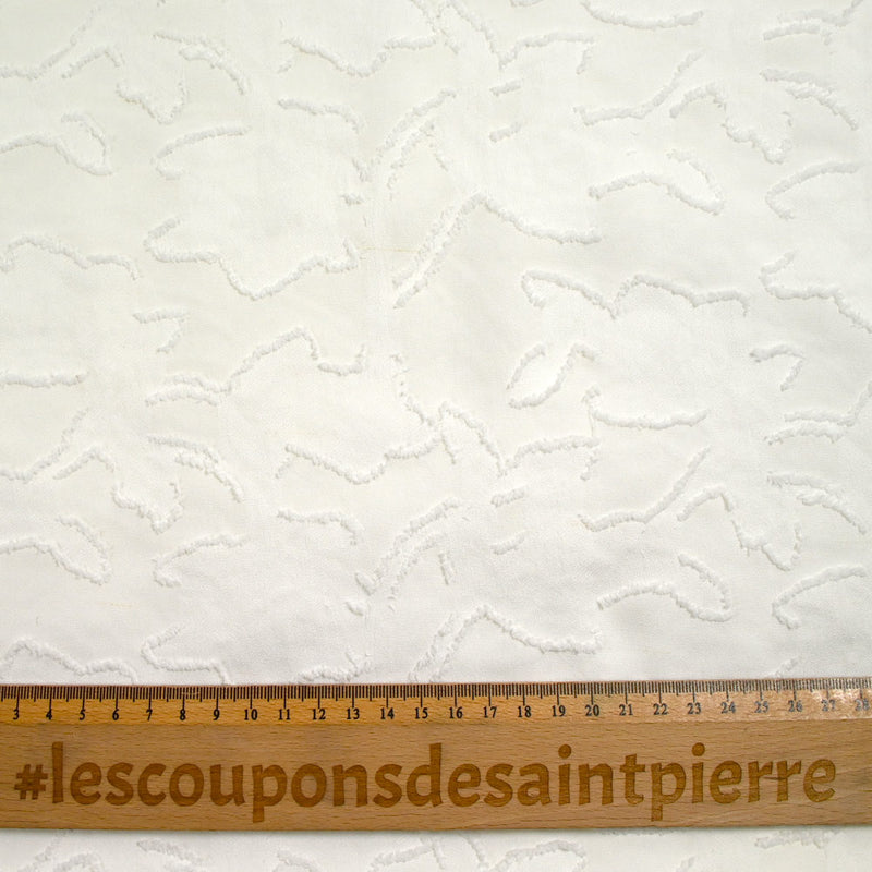 Jacquard de polyester fleurs plumetis blanc