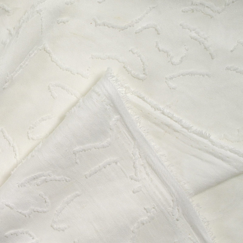 Jacquard de polyester fleurs plumetis blanc