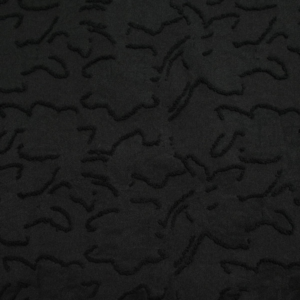 Jacquard de polyester fleurs plumetis noir