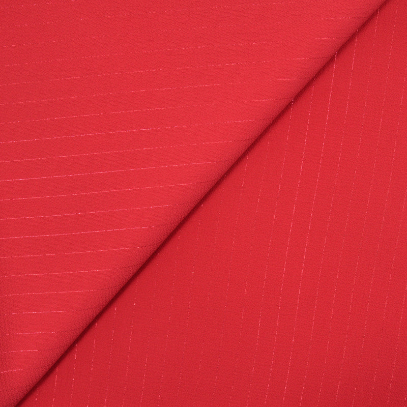 Crêpe polyester rayé lurex fond rouge