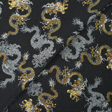Satin de polyester mat imprimé serpent jaune et gris fond noir