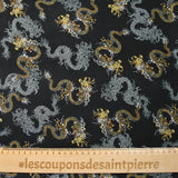 Satin de polyester mat imprimé serpent jaune et gris fond noir