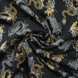 Satin de polyester mat imprimé serpent jaune et gris fond noir
