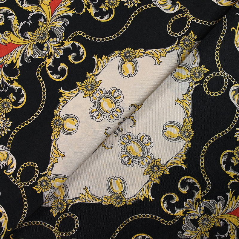 Twill de polyester imprimé moulure et chaîne fond rouge