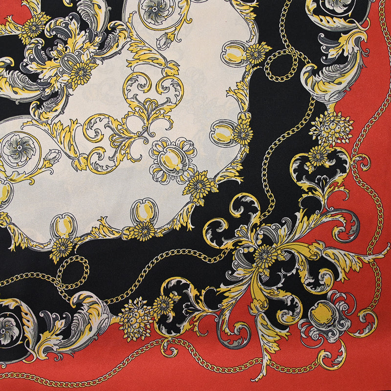 Twill de polyester imprimé moulure et chaîne fond rouge