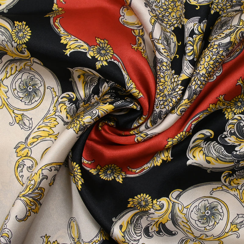 Twill de polyester imprimé moulure et chaîne fond rouge