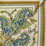Twill de polyester imprimé cachemire nature fond écru et kaki