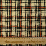 Tweed de laine tartan orange brûlé fond sable