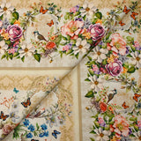 Coton imprimé oiseaux et papillons fond beige