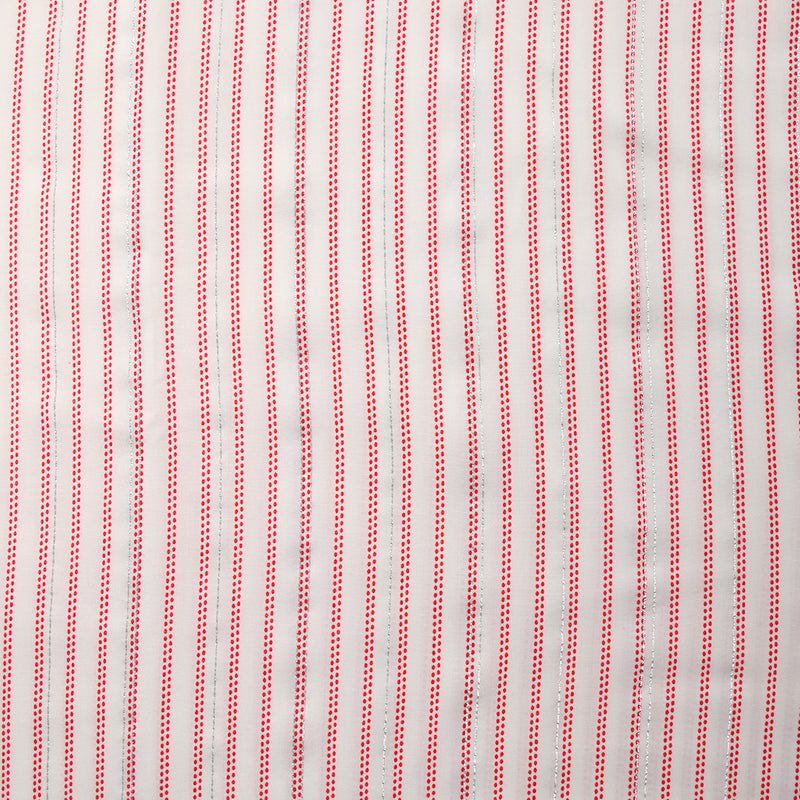 Viscose imprimée rayures à pois rouge et lurex fond blanc