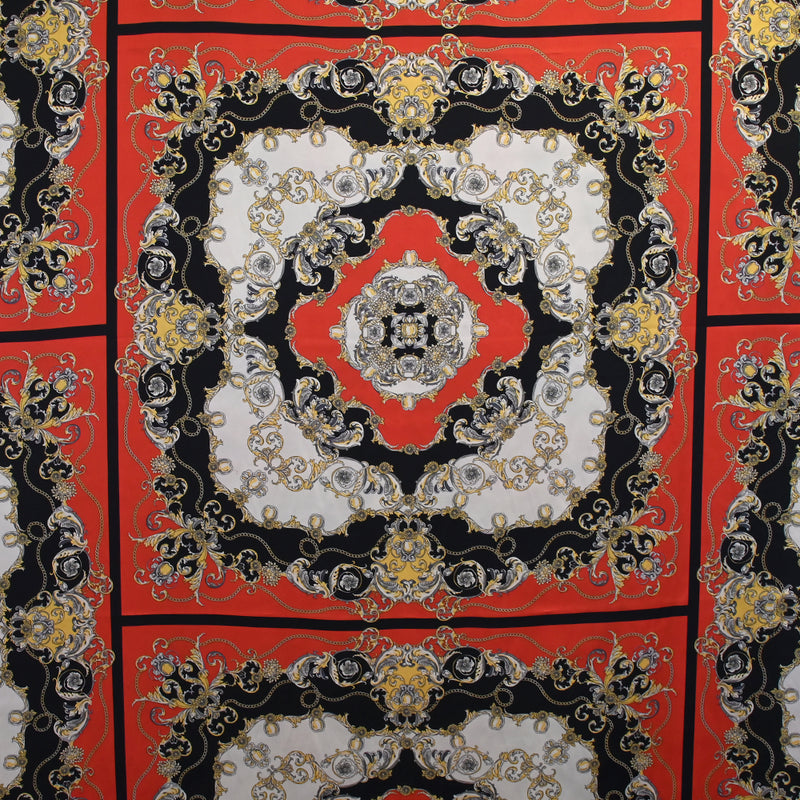 Twill de polyester imprimé moulure et chaîne fond rouge