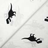 Coton imprimé dinosaure noir fond blanc