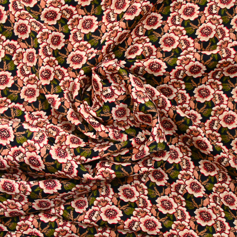 Polyester imprimé Capucine rouge fond noir