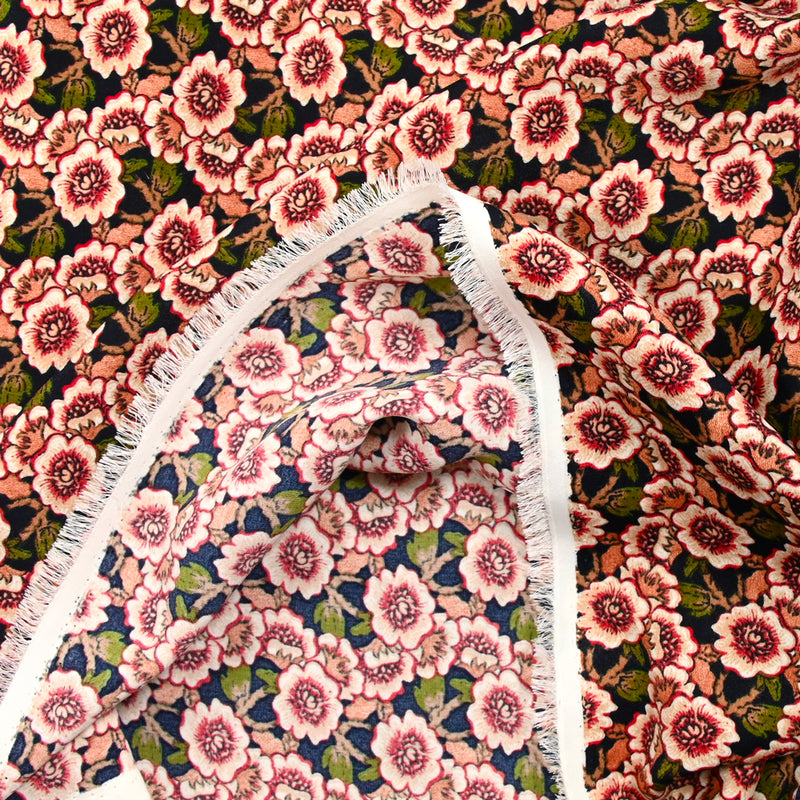 Polyester imprimé Capucine rouge fond noir