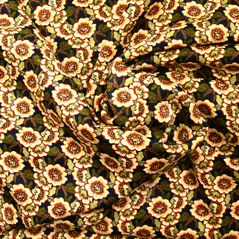 Polyester imprimé Capucine beige fond noir